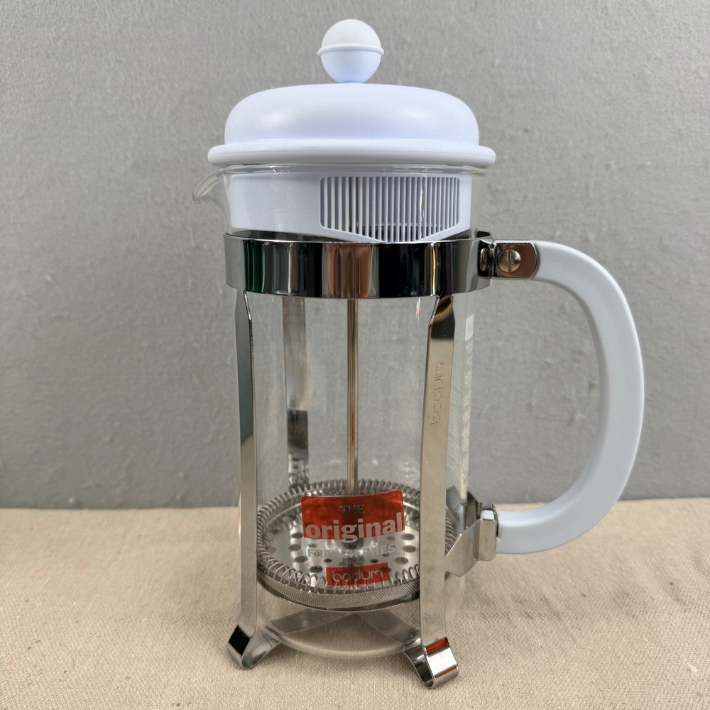 Bodum French Press Coffee Maker 8 Cup 34 oz White Handle Glass Beaker